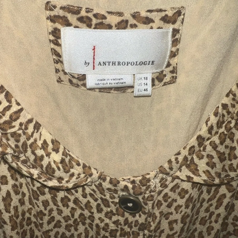 Anthropologie‎ mauve bolano leopard print safari midi button down dress